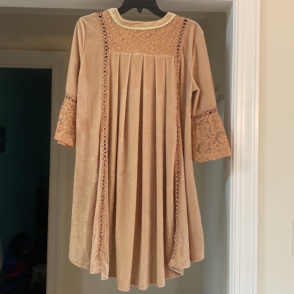 POL Womens V-Neck Velvet Goldenrod Embroidered Boho Floral Tunic/Dress - Sz M - Picture 5 of 16